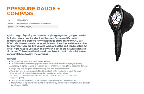 Apeks PRESSURE GAUGE COMPASS 残圧計 + 方位磁針